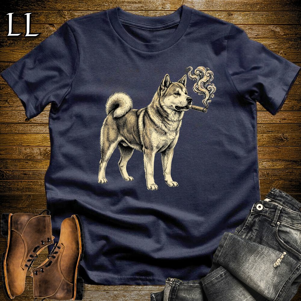 Vintage Cigar Akita Softstyle T Shirt Navy | Cigar Akita Tee