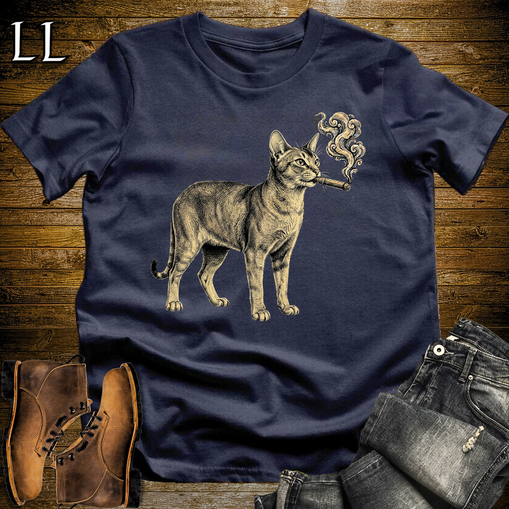 Vintage Cigar Abyssinian Cat Softstyle T Shirt Navy | Cigar Abyssinian Cat Tee