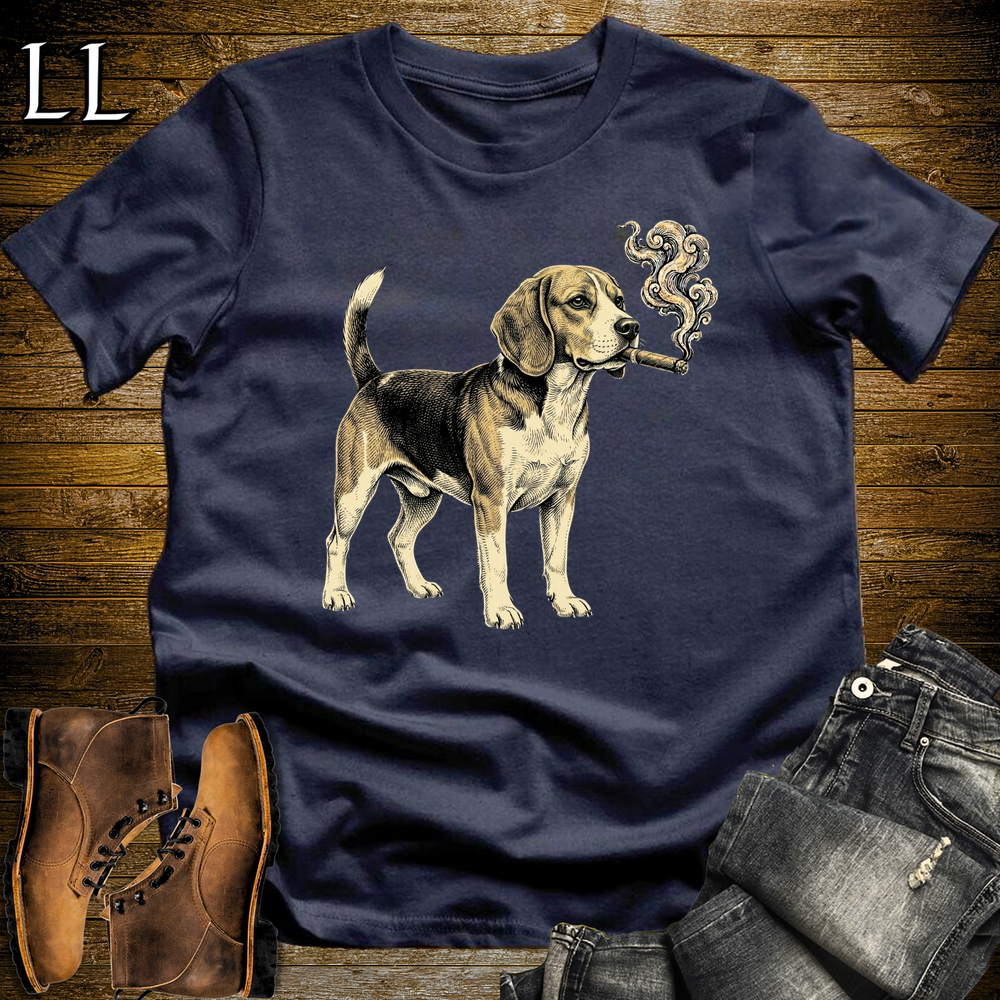 Vintage Cigar Beagle Softstyle T Shirt Navy | Cigar Beagle Tee