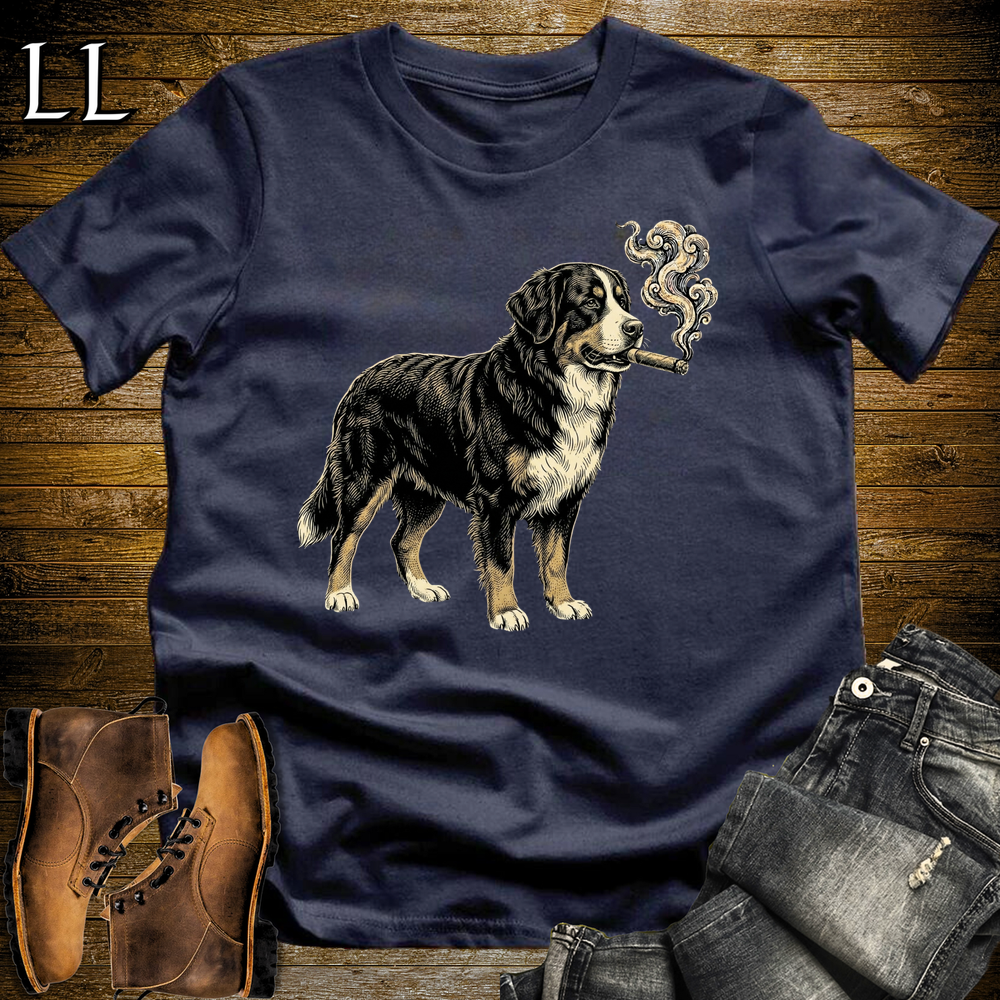 Vintage Cigar Bernese Mountain Dog Softstyle T Shirt Navy | Cigar Bernese Mountain Dog Tee