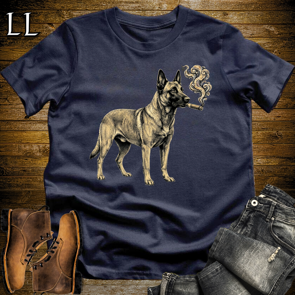Vintage Cigar Belgian Malinois Softstyle T Shirt Navy | Cigar Belgian Malinois Tee