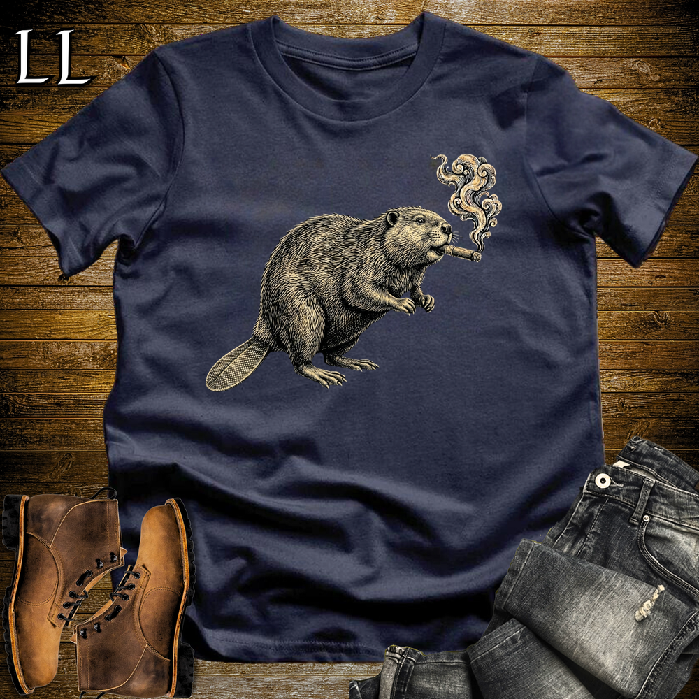Vintage Cigar Beaver Softstyle T Shirt Navy | Cigar Beaver Tee