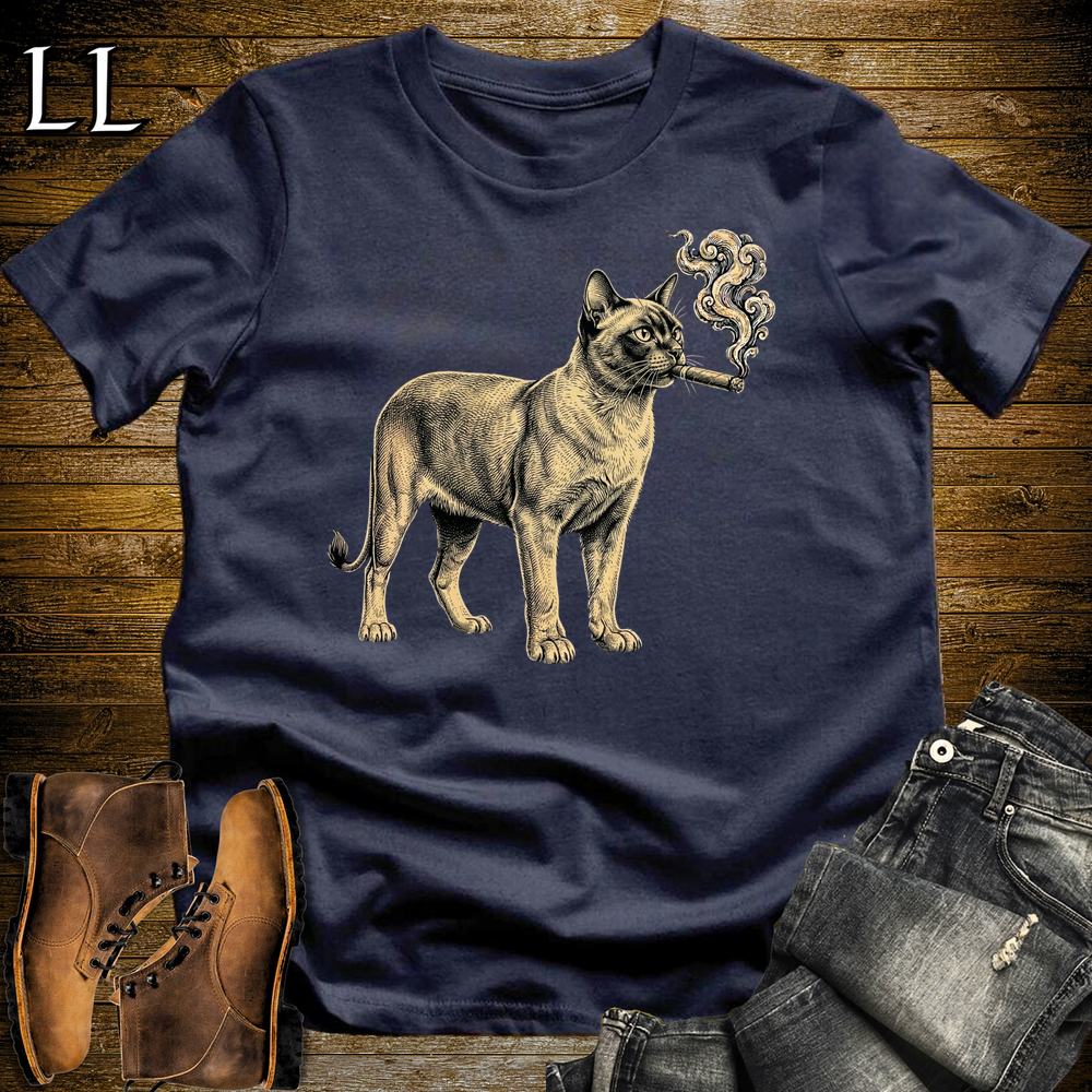 Vintage Cigar Burmese Cat Softstyle T Shirt Navy | Cigar Burmese Cat Tee