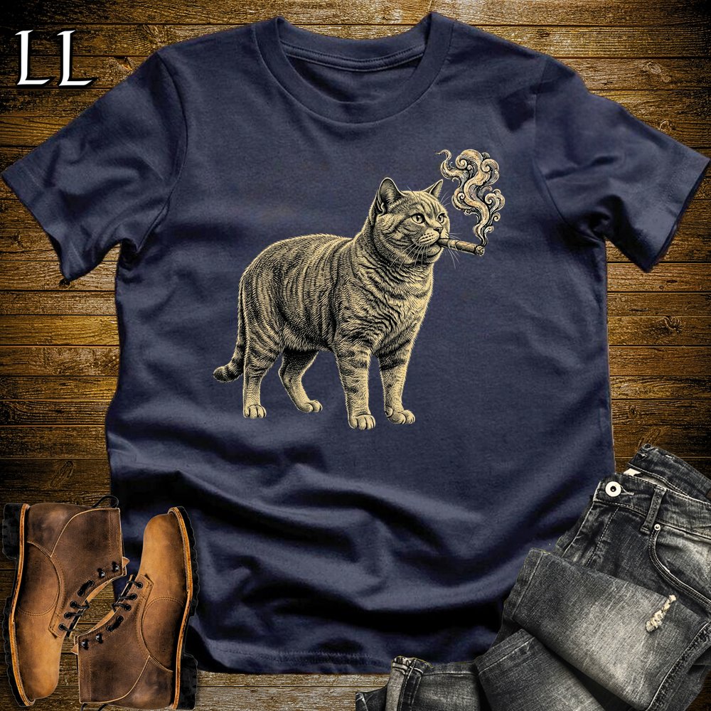 Vintage Cigar British Shorthair Softstyle T Shirt Navy | Cigar British Shorthair Tee