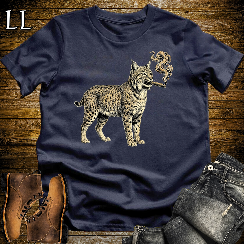 Vintage Cigar Bobcat Softstyle T Shirt Navy | Cigar Bobcat Tee