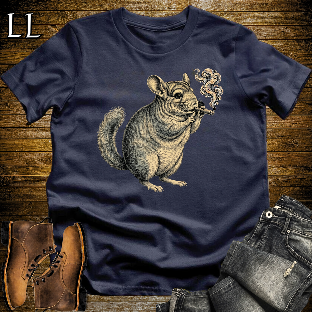 Vintage Cigar Chinchilla Softstyle T Shirt Navy | Cigar Chinchilla Graphic Tee