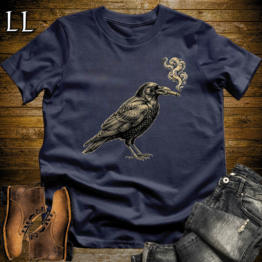 Vintage Cigar Crow Softstyle T Shirt Navy | Cigar Lover Graphic Tee