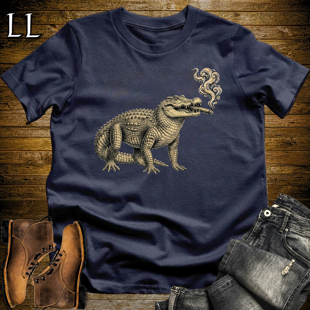 Vintage Cigar Crocodile Softstyle T Shirt Navy | Cigar Lover Tee