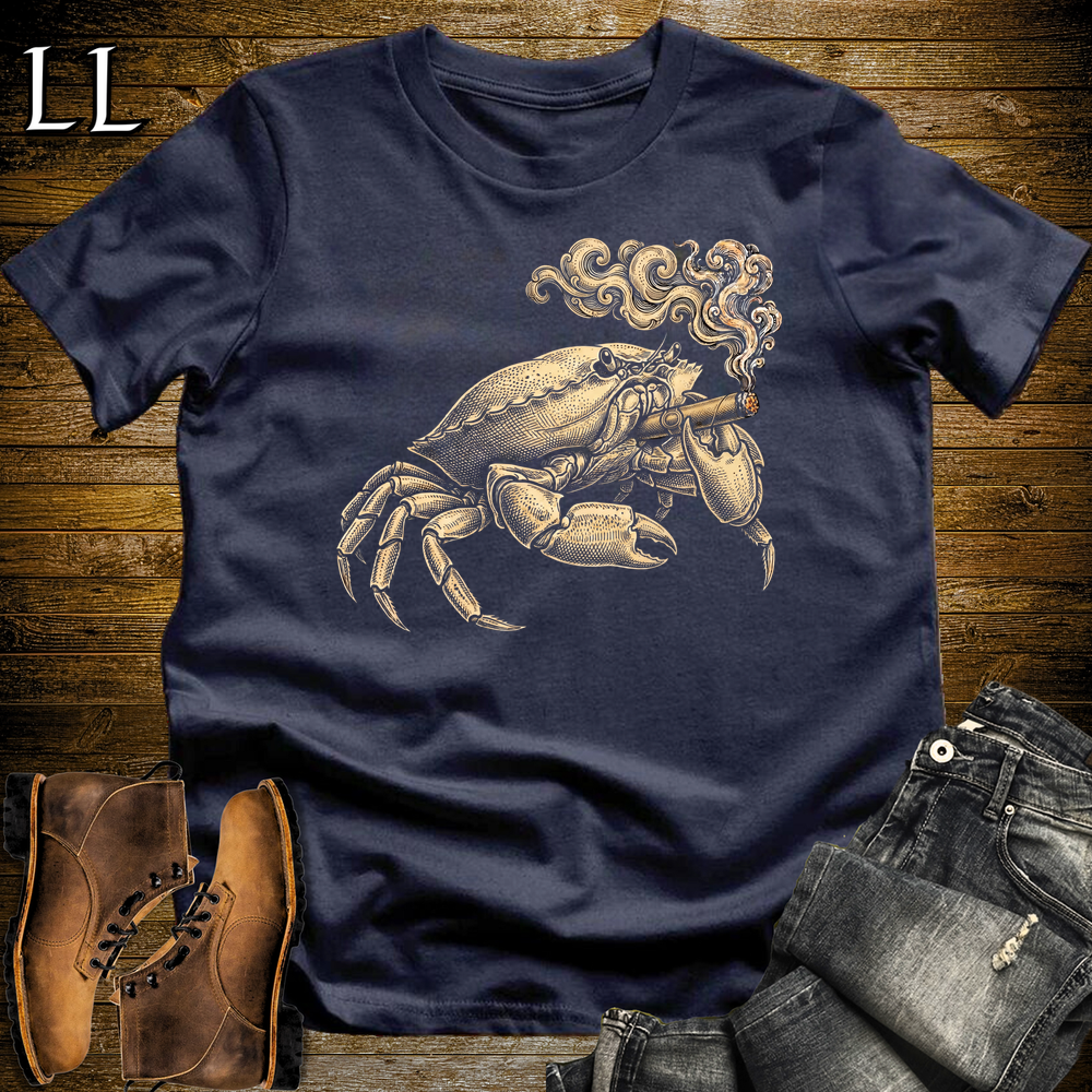 Vintage Cigar Crab Softstyle T Shirt Navy | Cigar Lover Graphic Tee