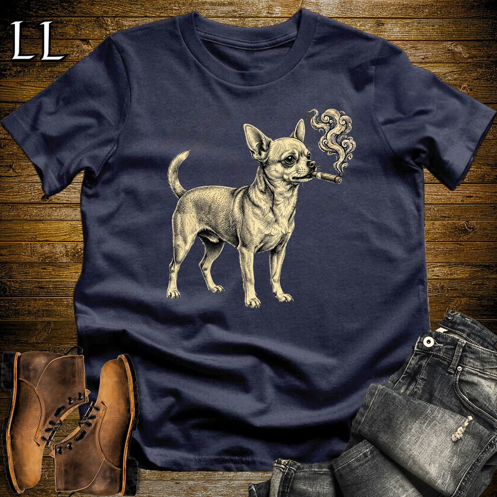 Vintage Cigar Chihuahua Softstyle T Shirt Navy | Funny Dog Lover Cigar Tee
