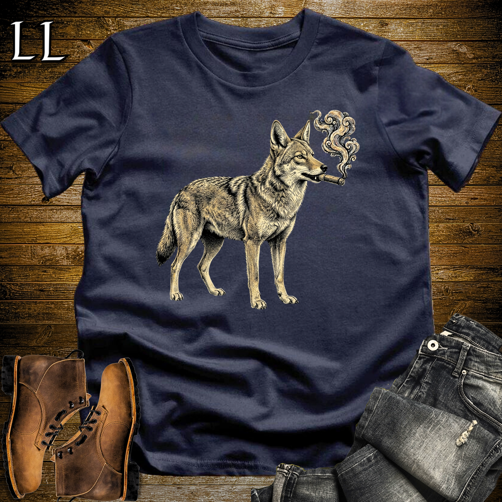 Vintage Cigar Coyote Softstyle T Shirt Navy | Funny Animal Cigar Tee