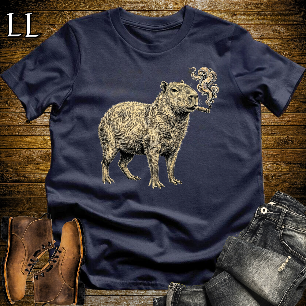 Vintage Cigar Capybara Softstyle T Shirt Navy | Vintage Cigar Lover Tee