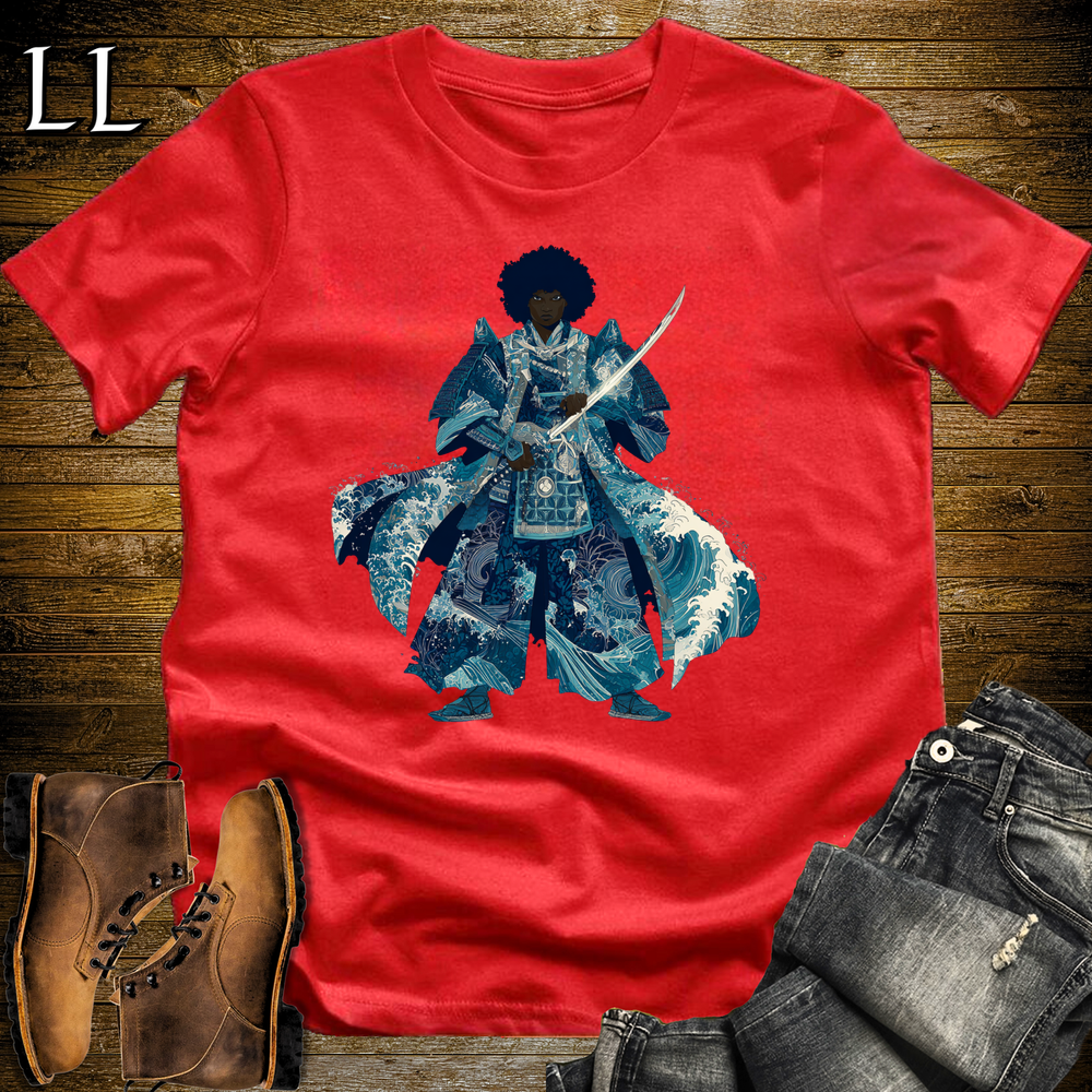African Crashing Wave Samurai Red | African Warrior Tee