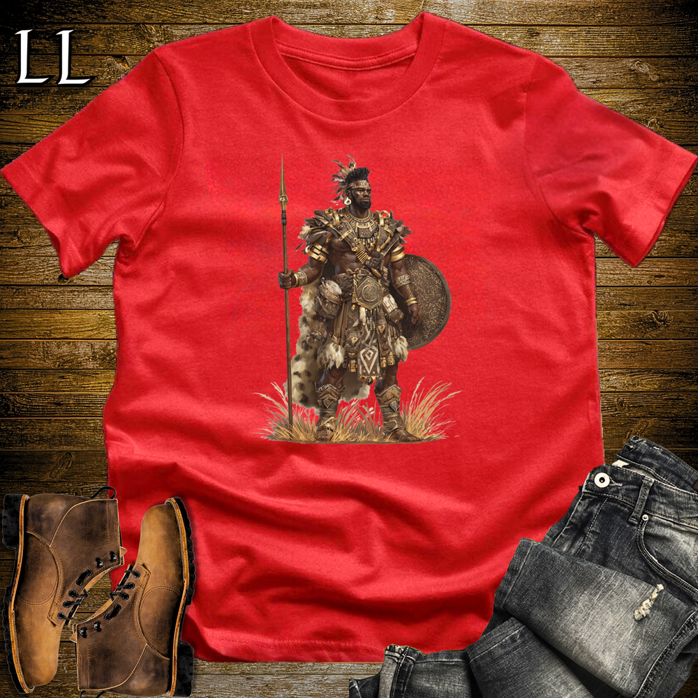 African Zulu Spear Warrior Softstyle Tee - Red