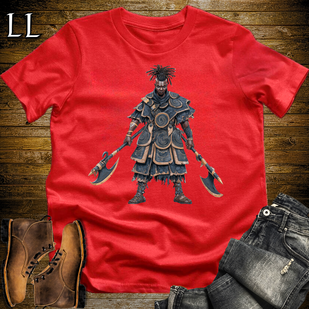 African Blue Dual Axe Warrior Softstyle Tee Red | African Heritage Tee
