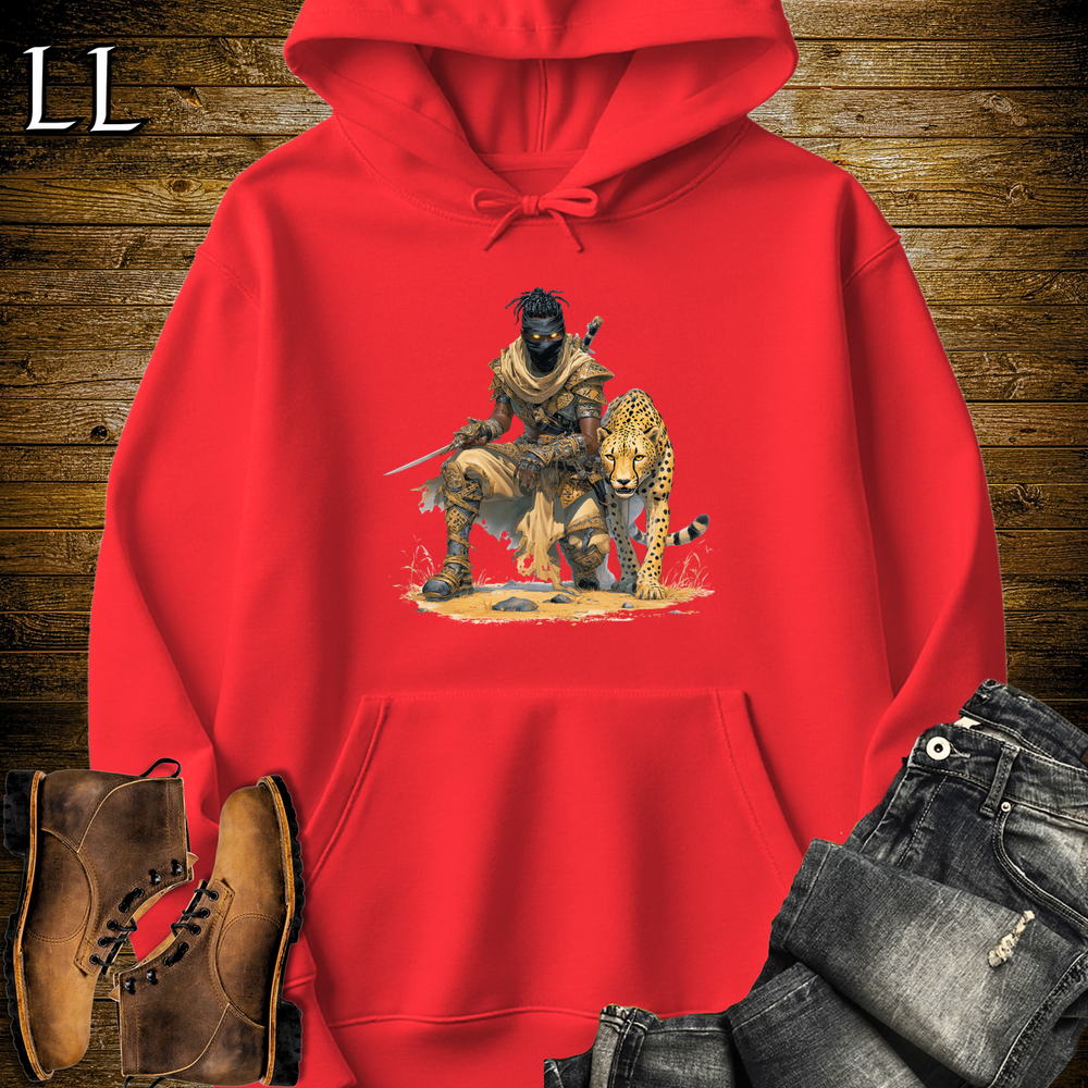African Cheetah Assassin Hooded Sweatshirt Red | African Warrior Hoodie
