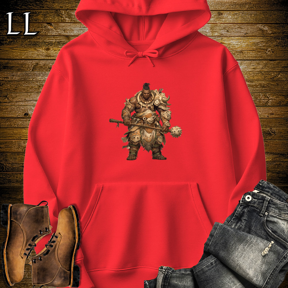 African Bone Mace Warrior Hooded Sweatshirt Red | Bone Mace Warrior