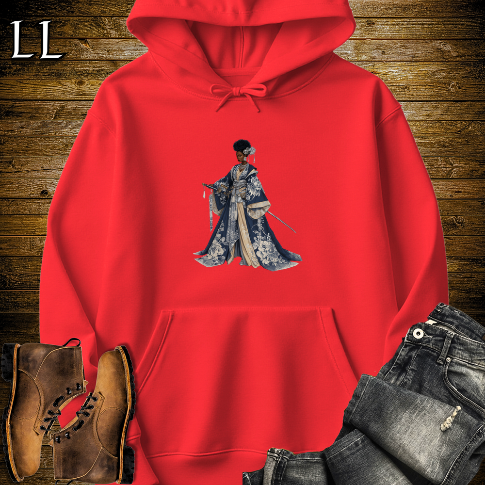 African Silver Blossom Samurai Queen Hooded Sweatshirt - Red