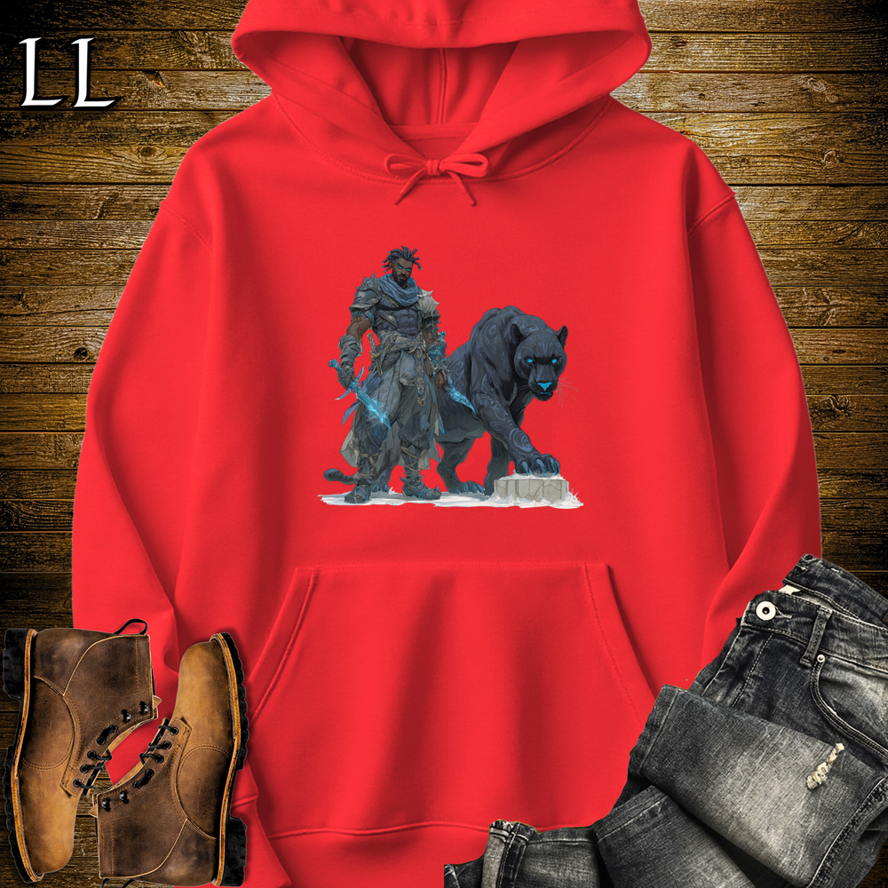 African Runic Black Panther Assassin Hooded Sweatshirt Red | African Warrior Hoodie