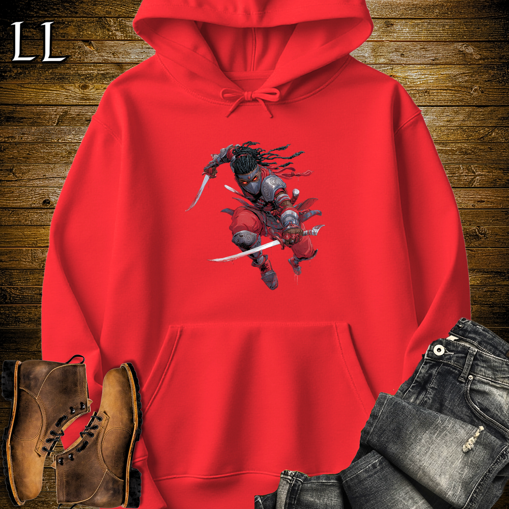 African Red Moon Assassin Hooded Sweatshirt Red | African Warrior Hoodie