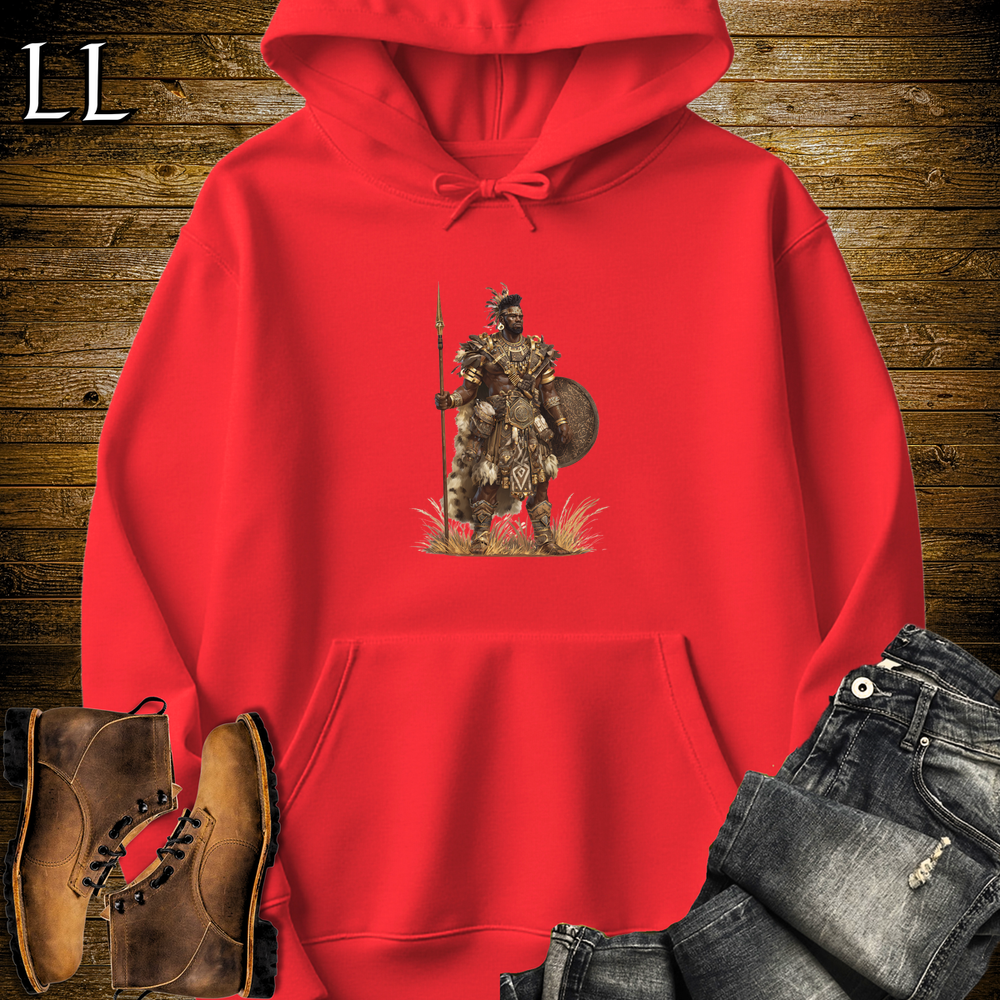 African Zulu Spear Warrior Hooded Sweatshirt - Red