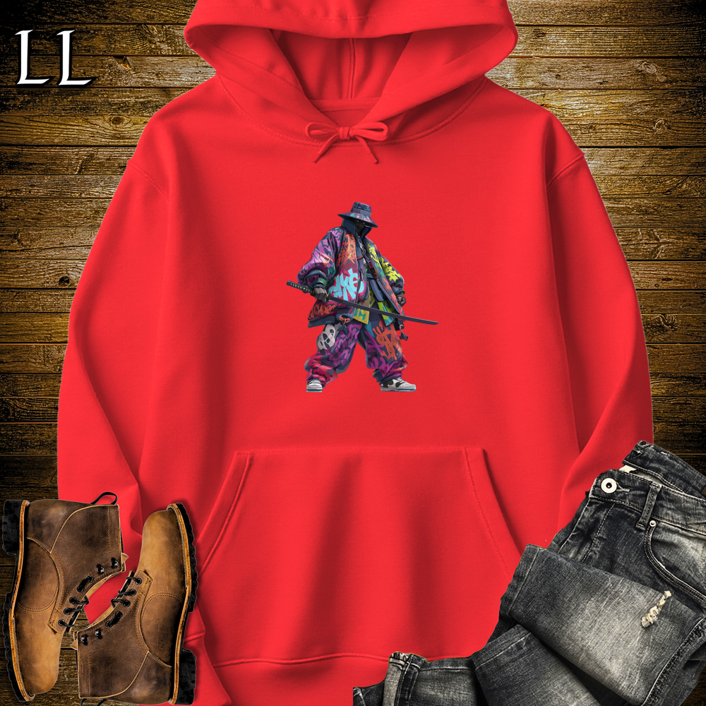 African Graffiti Street Samurai Hooded Sweatshirt - Red