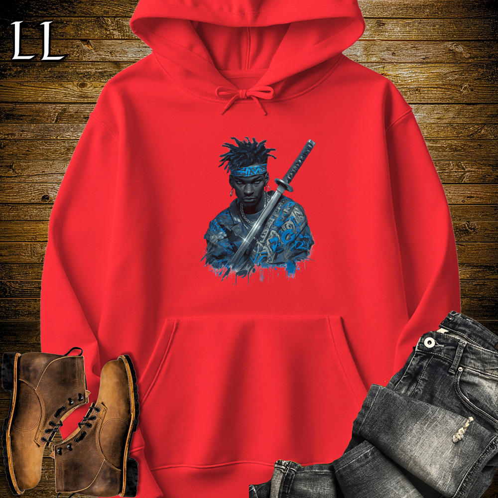 African Blue Street Samurai Hooded Sweatshirt - Red