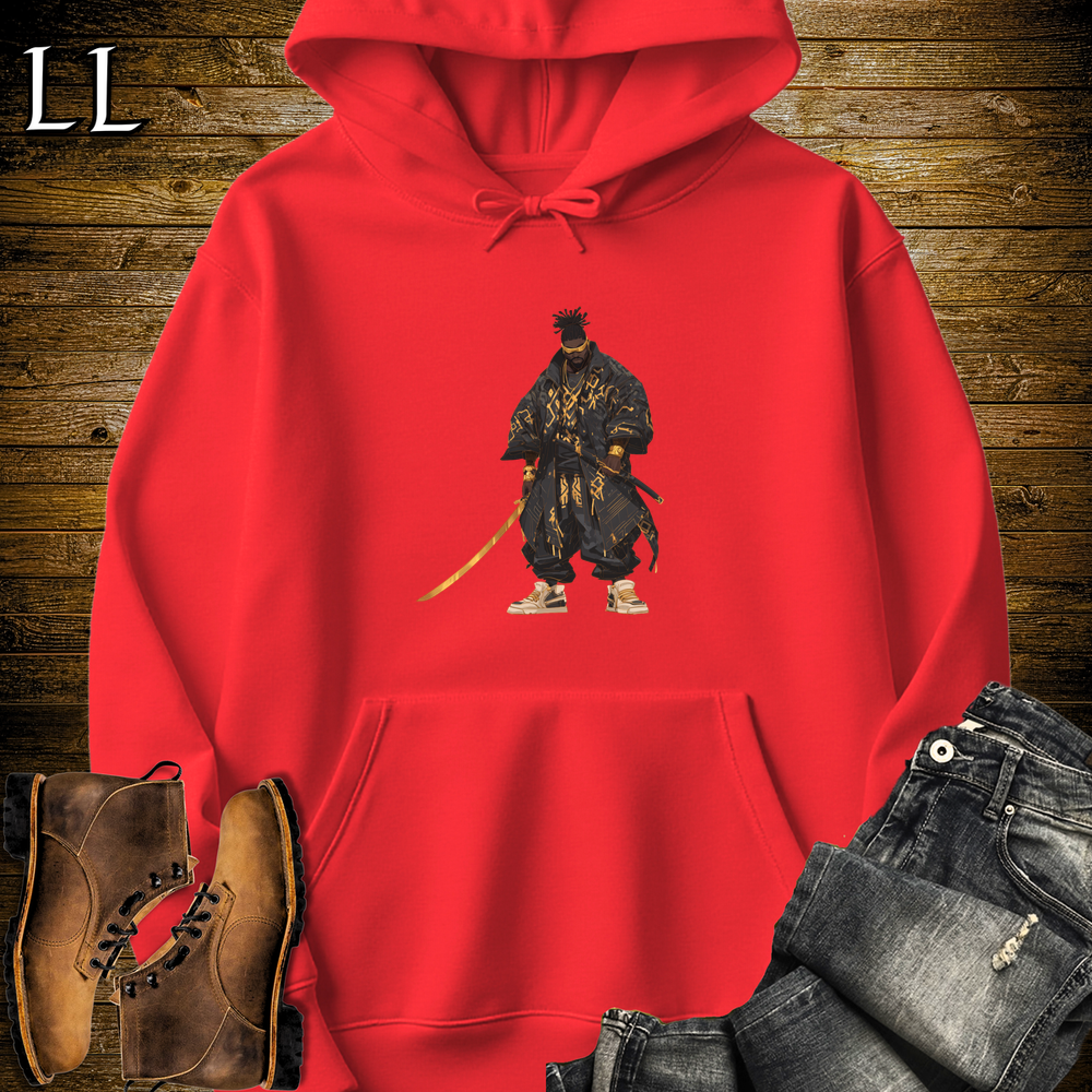 African Black Street Samurai Hooded Sweatshirt - Red