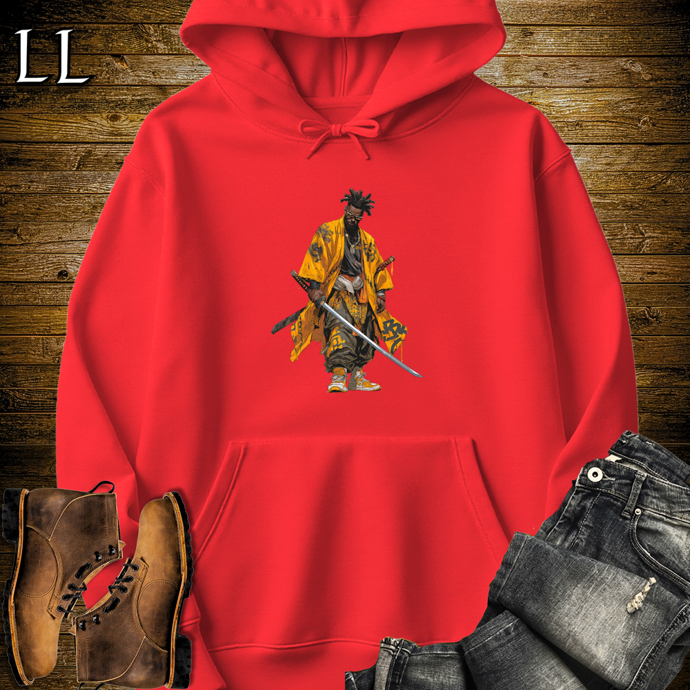 African Yellow Street Samurai Hooded Sweatshirt - Red
