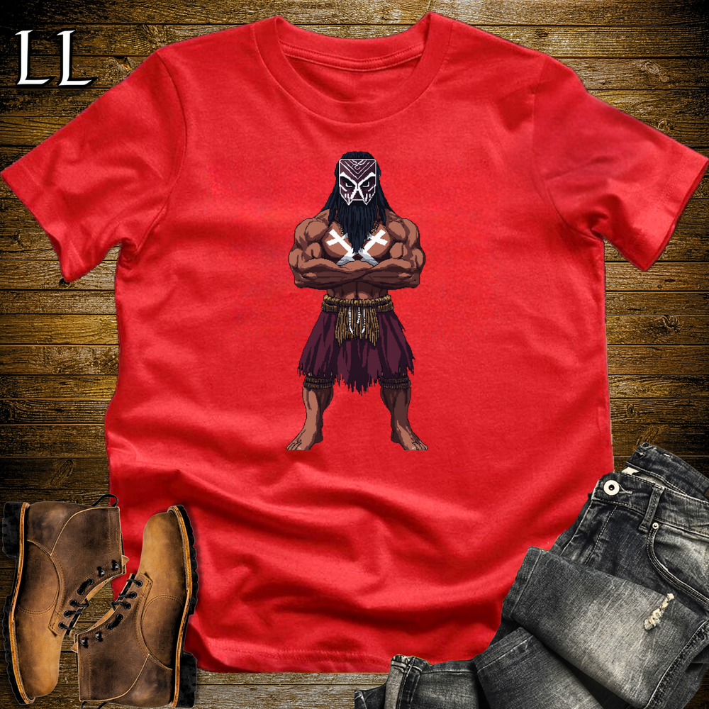 African 16 Bit Dogon Mask Guard Red | African Warrior Tee