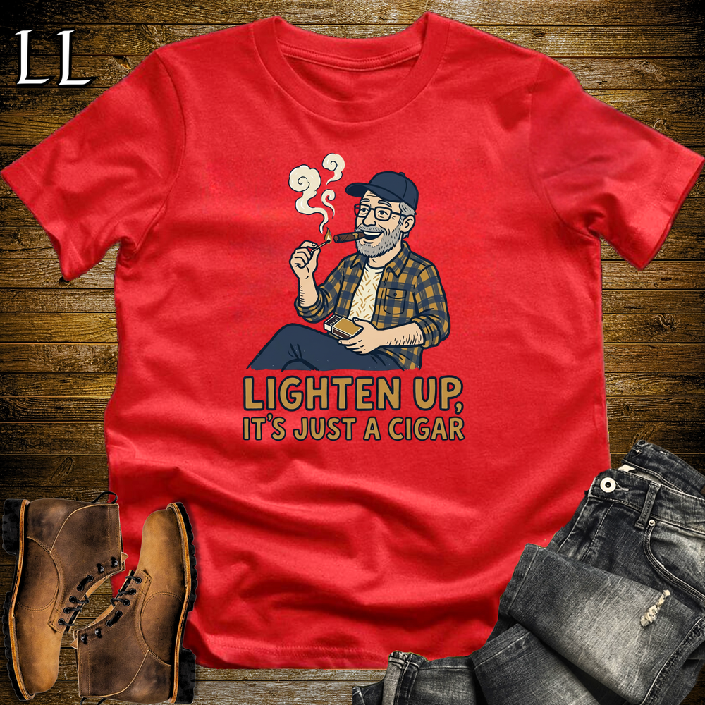 Lighten Up Blue Cigar Softstyle Tee Red | Funny Cigar Pun Tee