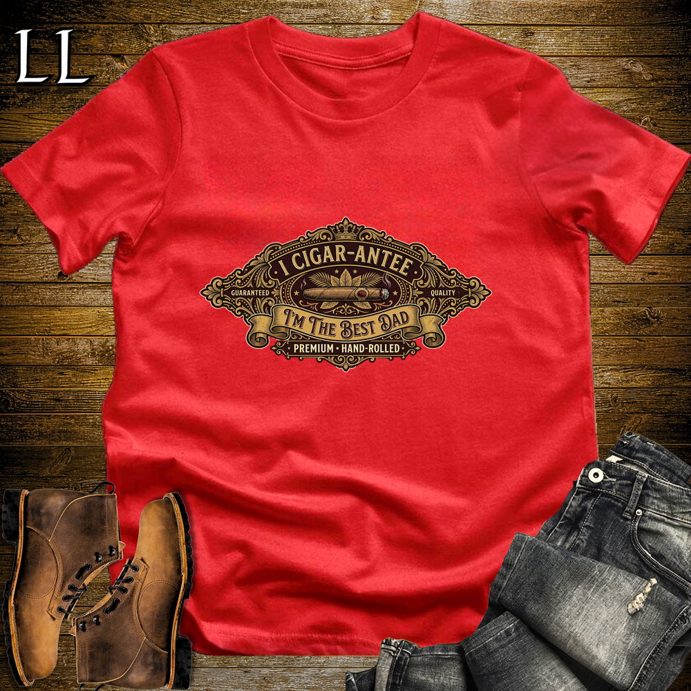 I Cigarantee Im The Best Dad Softstyle Tee Red | Funny Cigar Pun Tee