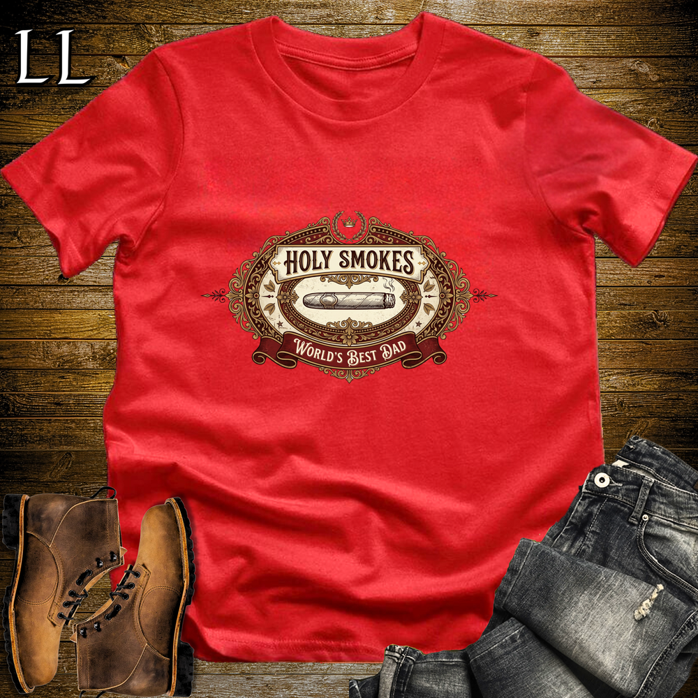 Holy Smokes Worlds Best Dad Cigar Softstyle Tee Red | Best Cigar Dad Tee
