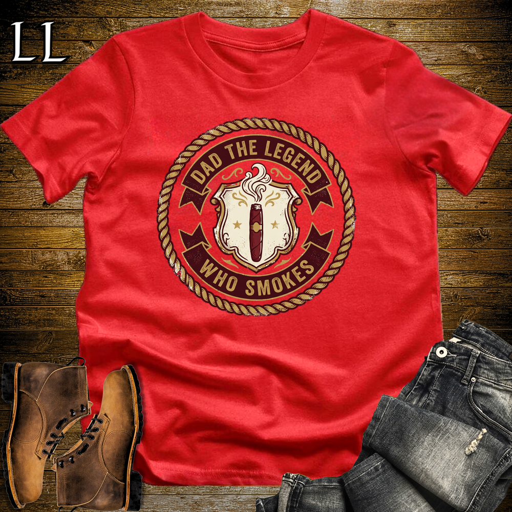 Dad The Legend Who Smokes Cigar Softstyle Tee Red | Cigar Smoking Dad Tee