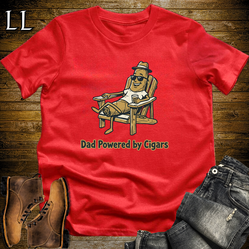 Dad Powered By Cigars Softstyle Tee Red | Funny Cigar Dad Tee