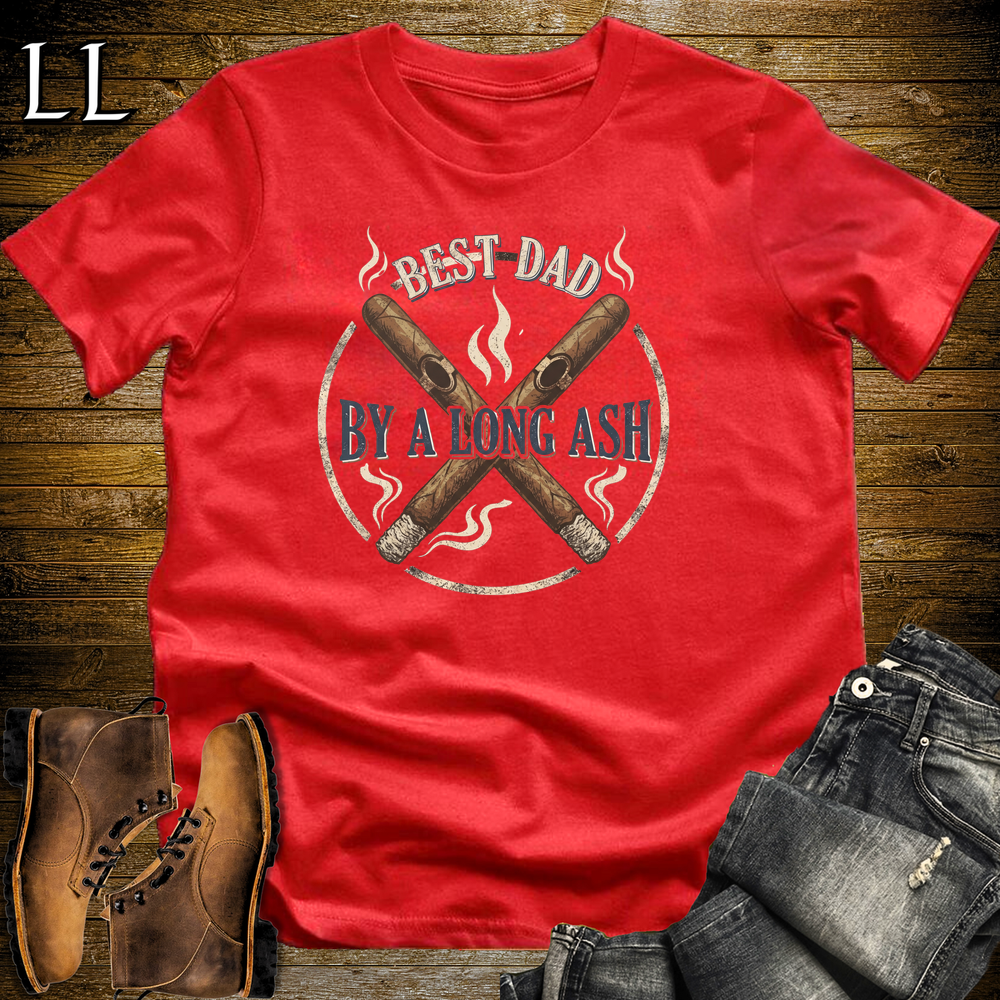 Best Dad By A Long Ash Softstyle Tee Red | Funny Cigar Pun Tee