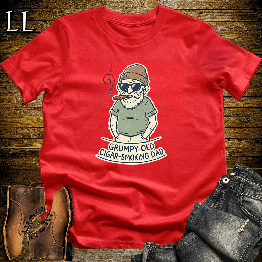 Grumpy Old Cigar Smoking Dad Tan Softstyle Tee Red | Funny Grumpy Dad Cigar Tee