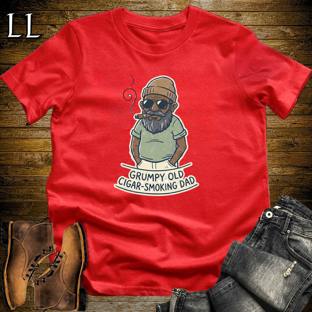 Grumpy Old Cigar Smoking Dad Softstyle Tee Red | Funny Grumpy Cigar Dad Tee