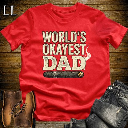 Worlds Okayest Dad Cigar Softstyle Tee Red | Funny Cigar Dad Tee