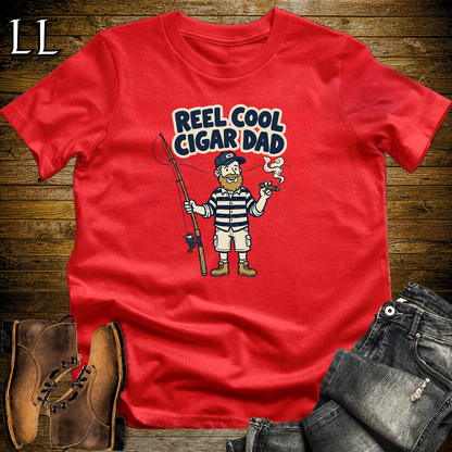 Reel Cool Cigar Dad Navy Softstyle Tee Red | Fishing Cigar Dad Tee