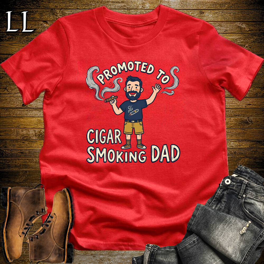 Promoted To Cigar Smoking Dad Softstyle Tee Red | New Dad Cigar Tee