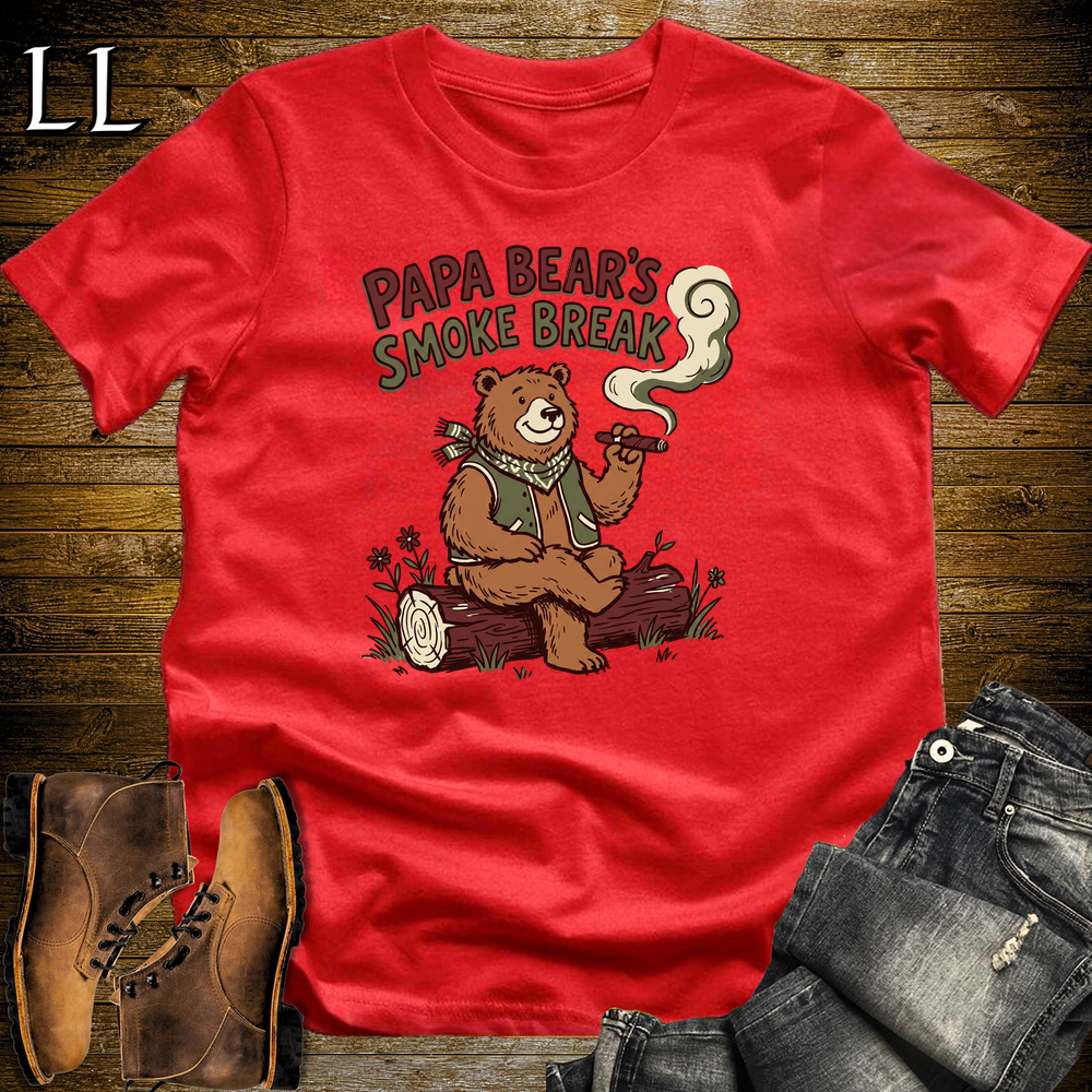 Papa Bears Smoke Break Cigar Softstyle Tee Red | Cigar Dad Bear Tee