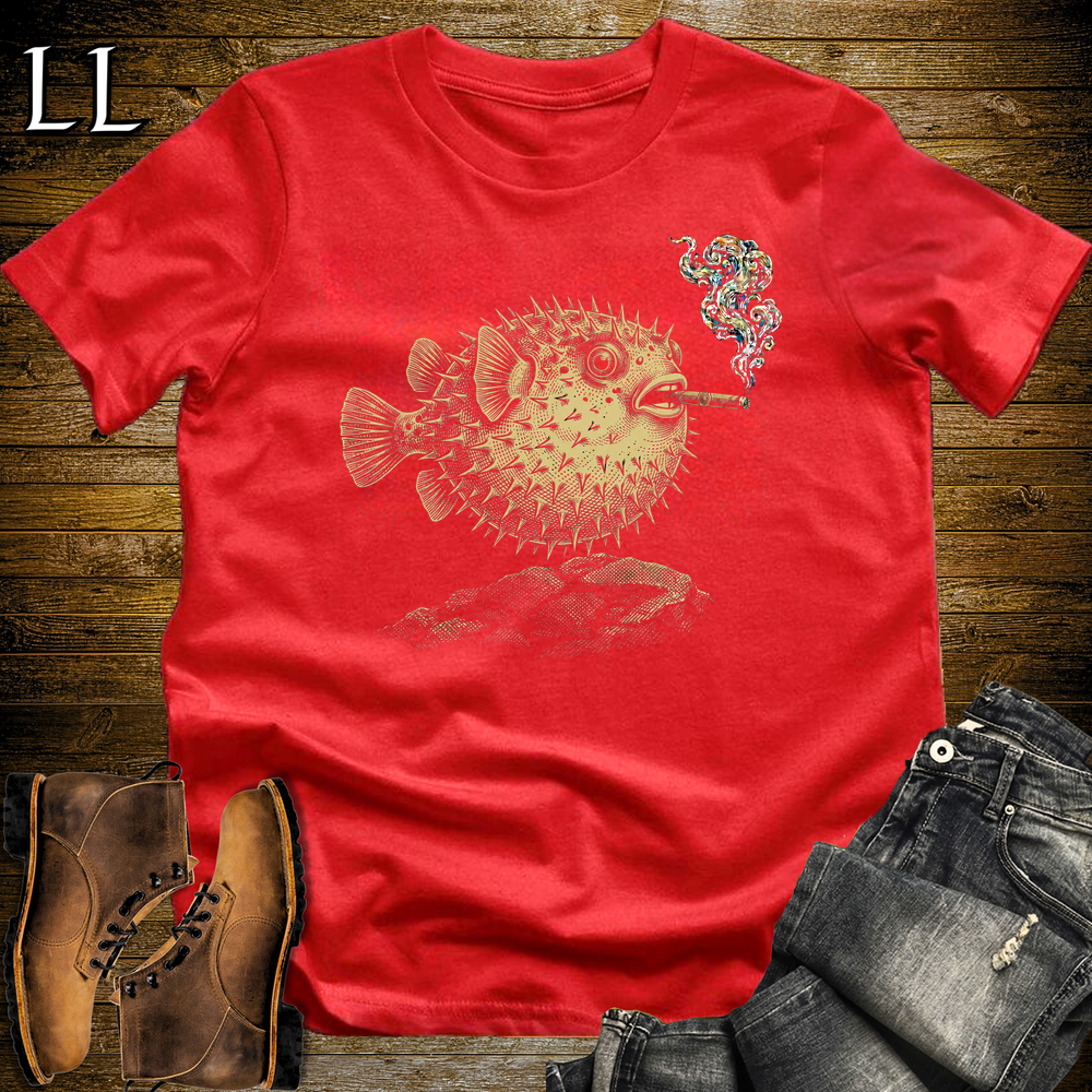 Vintage Cigar Pufferfish Softstyle T Shirt Red | Funny Cigar Shirt