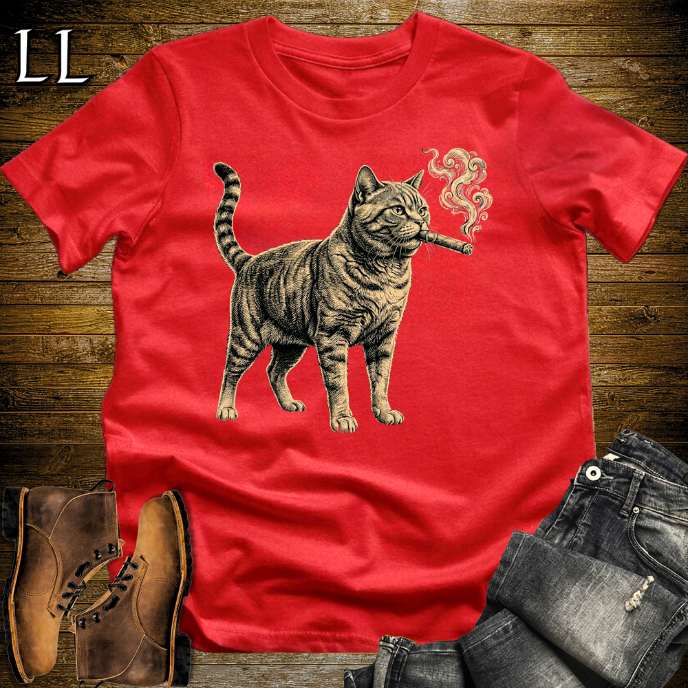 Vintage Cigar Cat Softstyle T Shirt Red | Funny Cigar Shirt