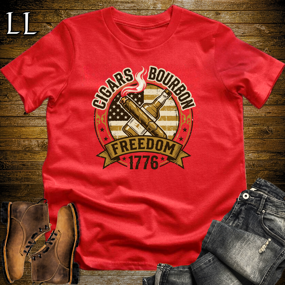 Cigars Bourbon Freedom 1776 Softstyle T Shirt Red | Cigars Bourbon Freedom Tee