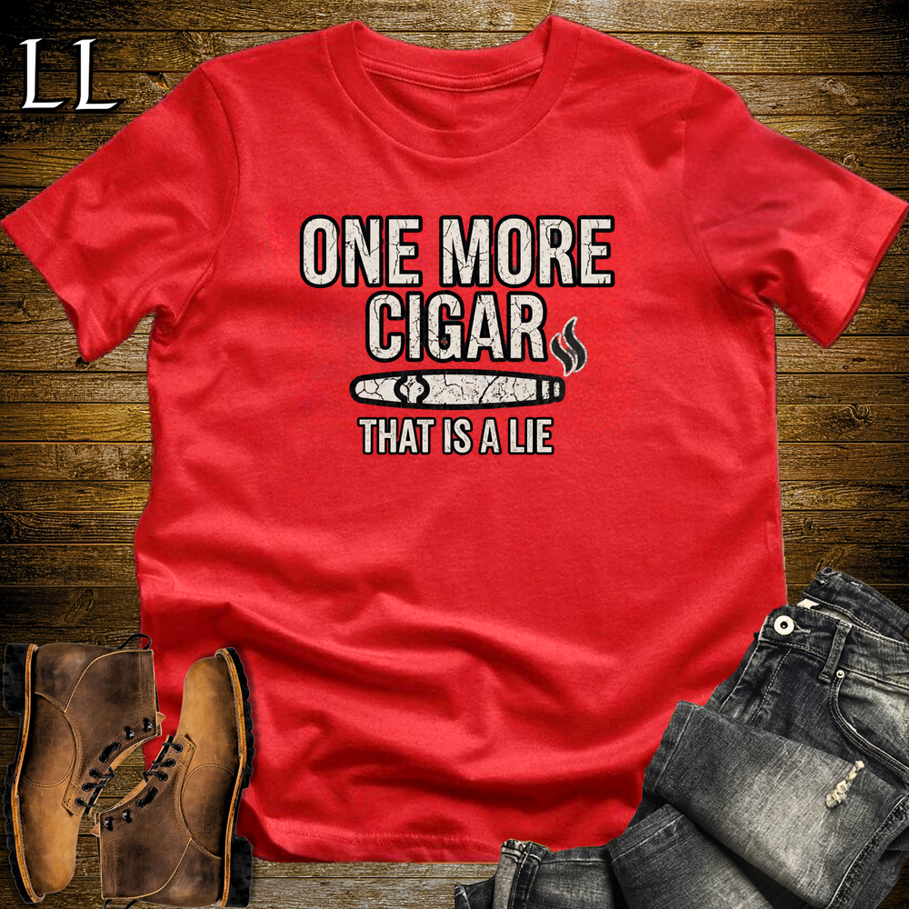 One More Cigar Lie Softstyle T Shirt Red | Funny Cigar Tee