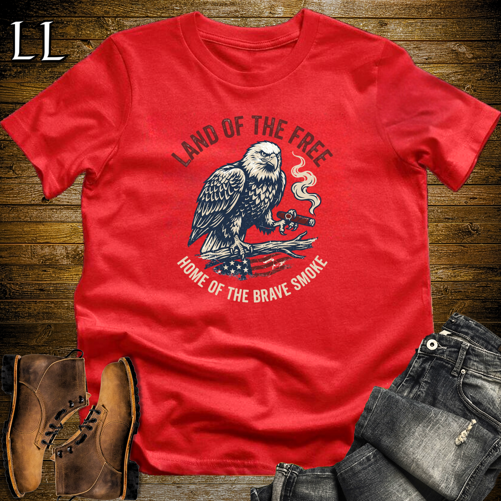Land Of The Free Home Of The Brave Cigars Softstyle T Shirt Red | Patriotic USA Cigar Tee