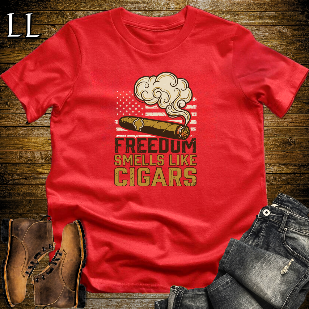 Freedom Smells Like Cigars Softstyle T Shirt Red | Patriotic Cigar Tee