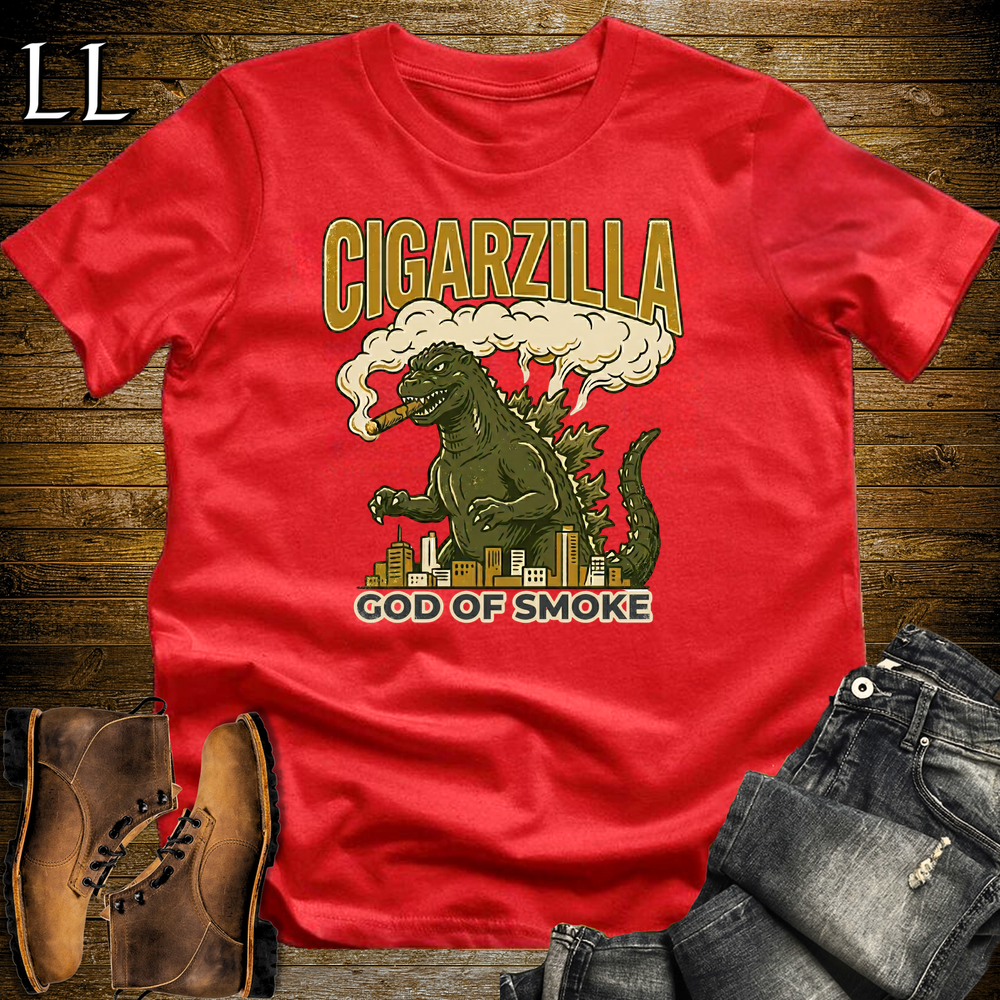 Cigarzilla Softstyle T Shirt Red | Funny Cigar Monster Tee