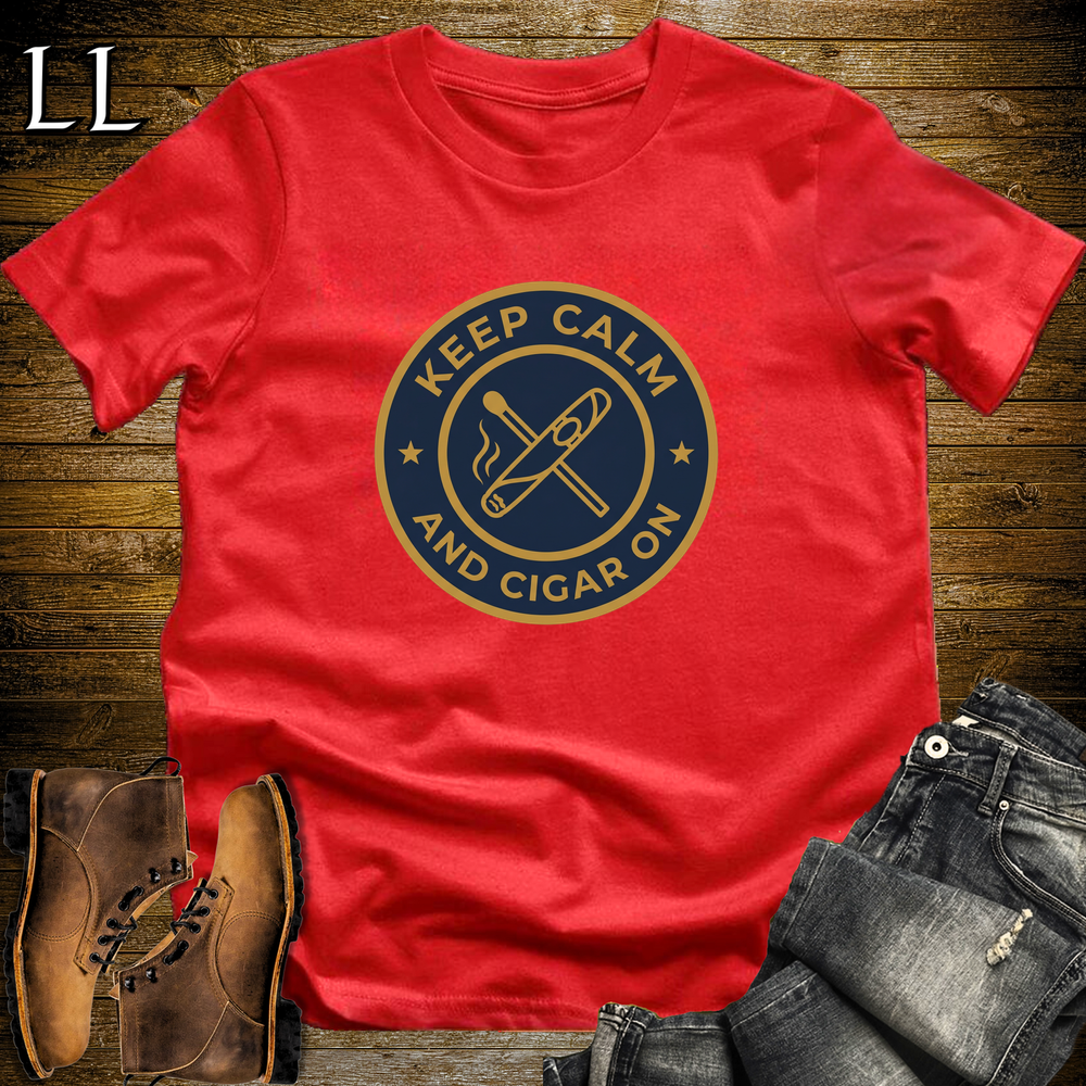 Keep Calm And Cigar On Softstyle T Shirt Red | Cigar Lover Tee